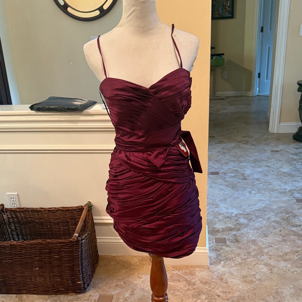 Elegant Burgundy Ruched Wrap Cocktail Dress